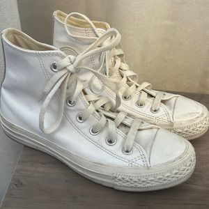 White leather high top converse